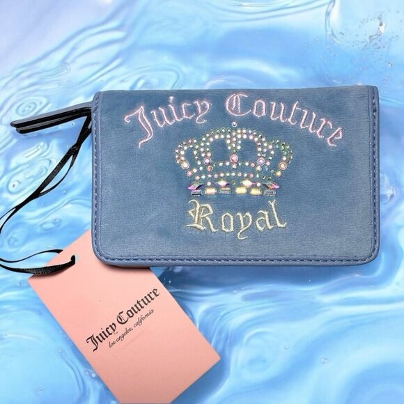 Juicy Couture Dusty Blue Kingdom Elongated Bifold Card Case Wallet NWT - Picture 1 of 7